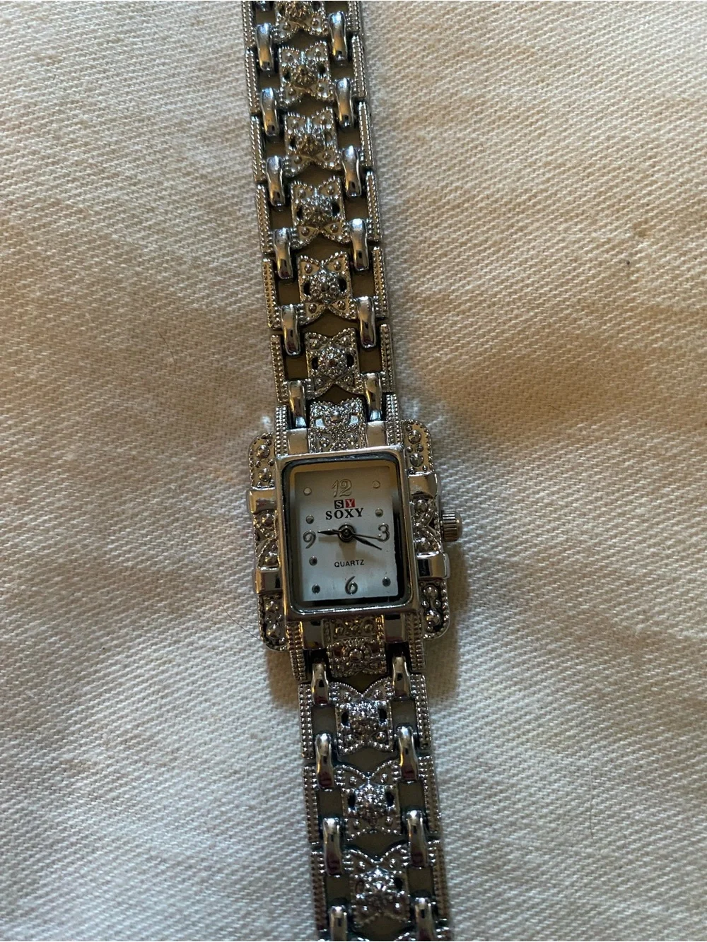 Silver-Tone Women's Crystal Bracelet Watch